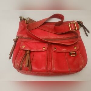 FOSSIL Morgan Traveler RED Pebbled Leather Messenger Crossbody Shoulder Bag